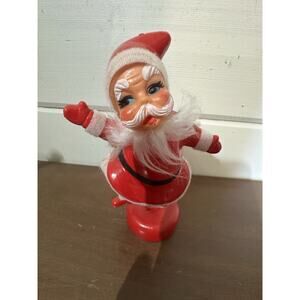 Vintage Plastic 6” Dancing One Legged Santa Christmas Decor Ornament Red